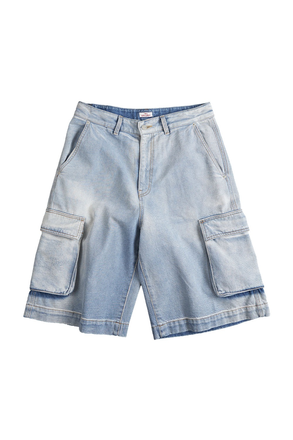 Wide Pocket Denim Cargo Shorts - Light Blue